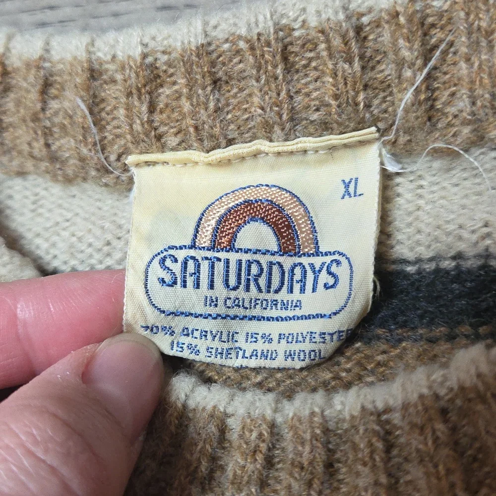 Saturdays In California Vintage 15% Shetland Wool Sweater Size XL - Picture 4 of 8